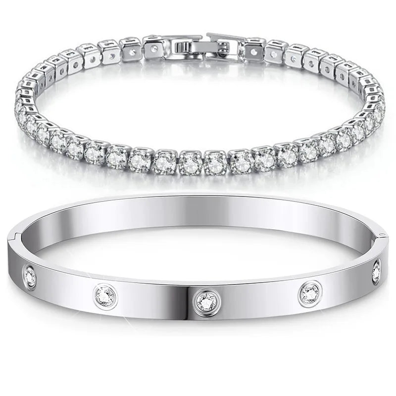 Celestria Gold-Plated Tennis Bracelet Set