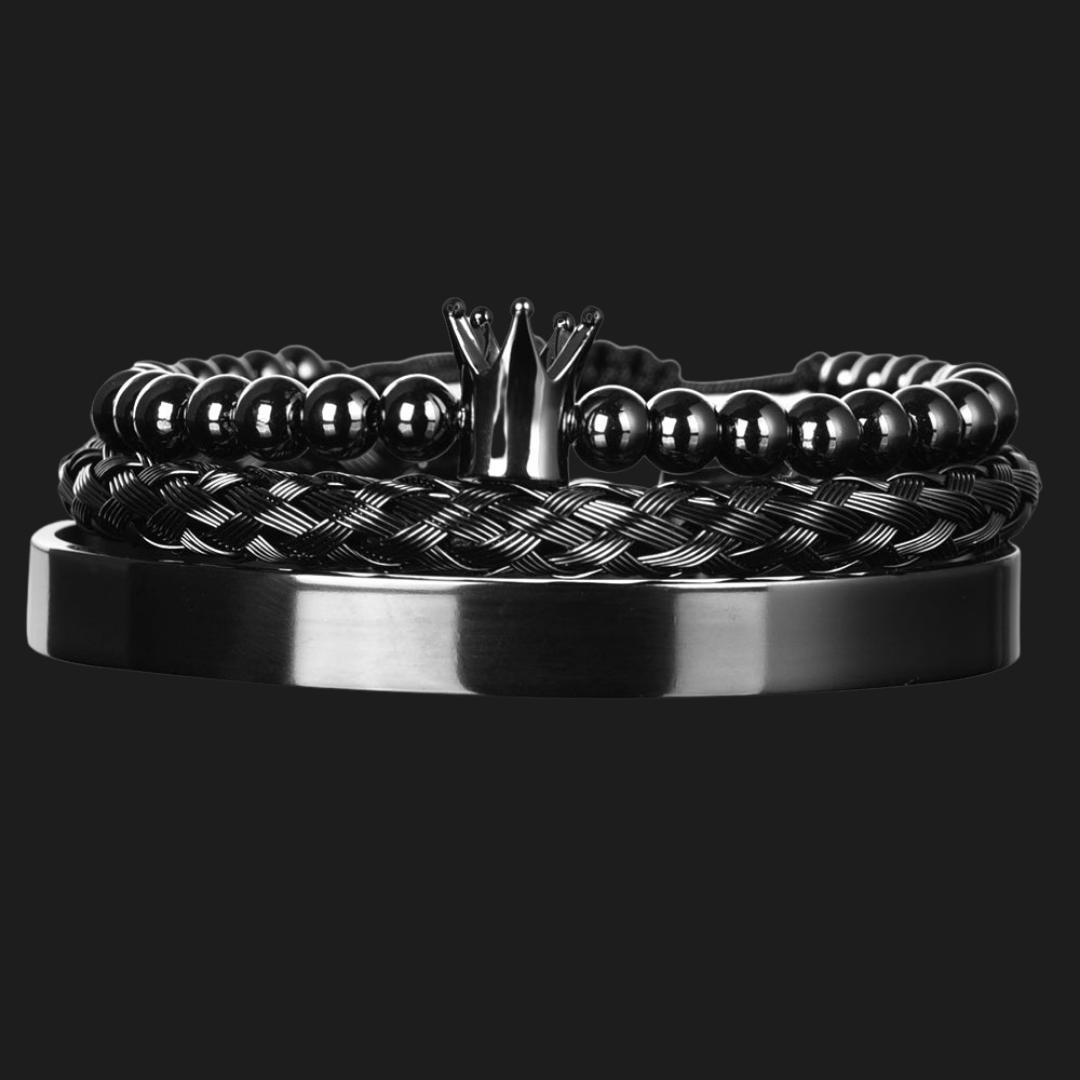 Classic Crown Black Bracelet Set - Royal Jewlz