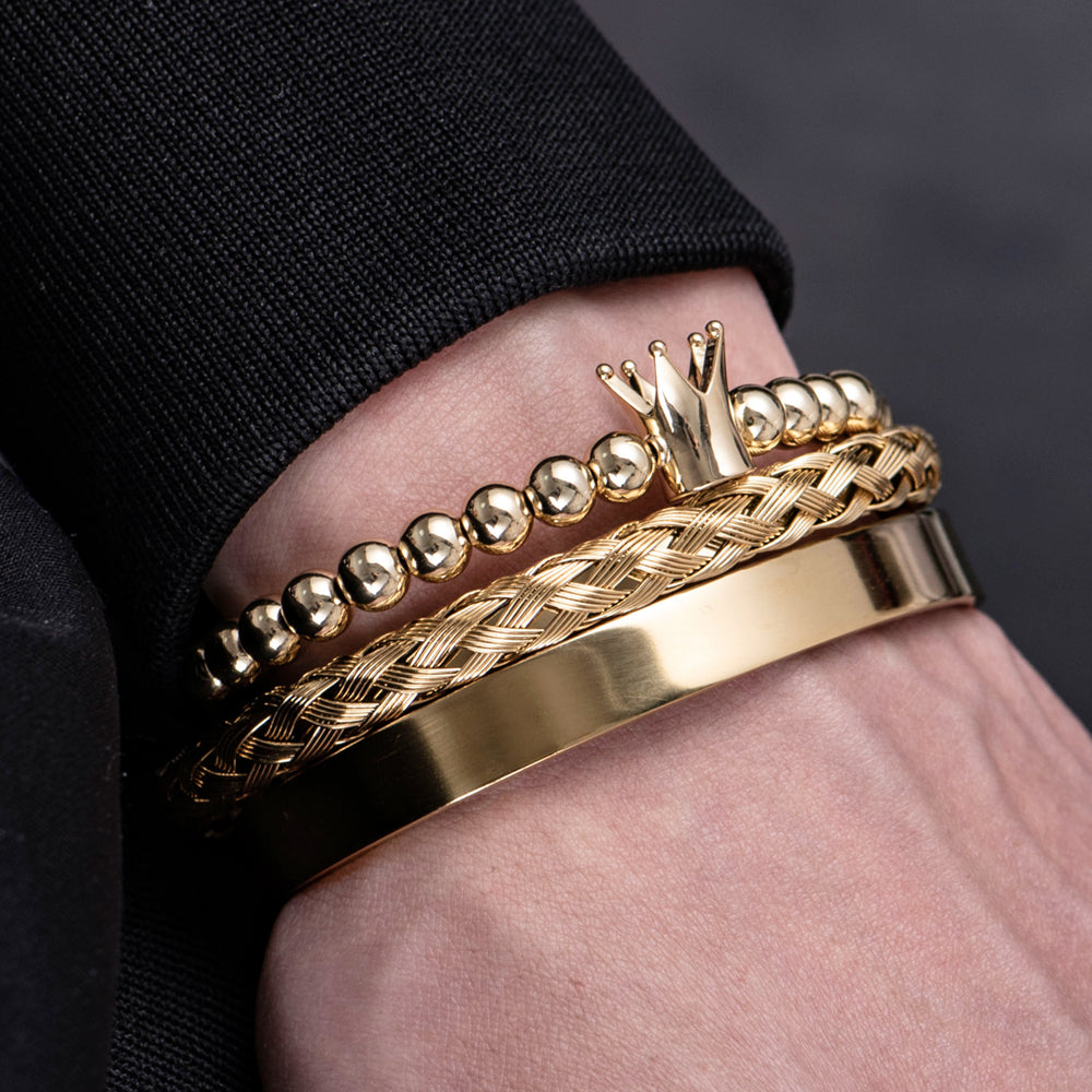 Classic Crown Gold Bracelet Set - Royal Jewlz