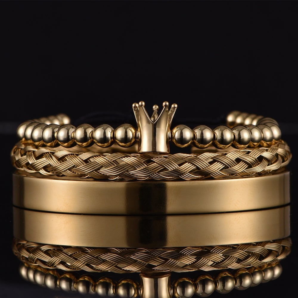 Classic Crown Gold Bracelet Set - Royal Jewlz