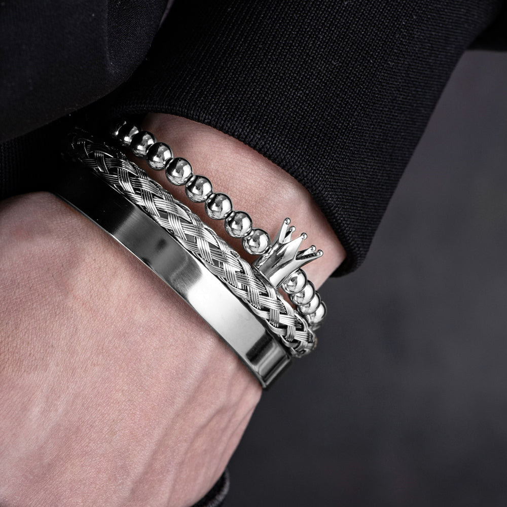 Classic Crown Silver Bracelet Set - Royal Jewlz