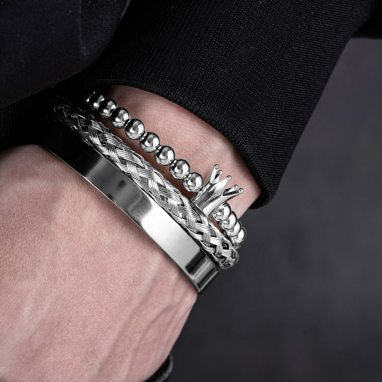 Classic Crown Silver Bracelet Set - Royal Jewlz