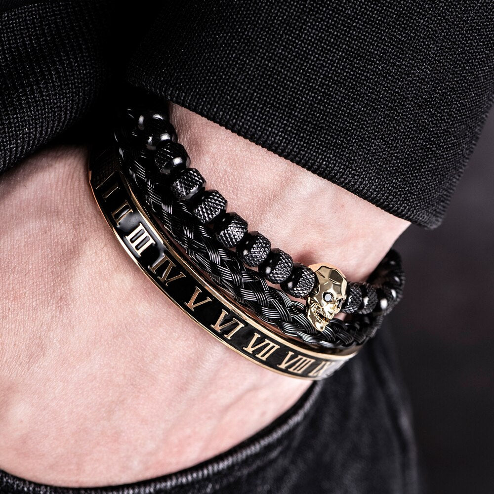 Dark Skull Gold & Black Bracelet Set - Royal Jewlz
