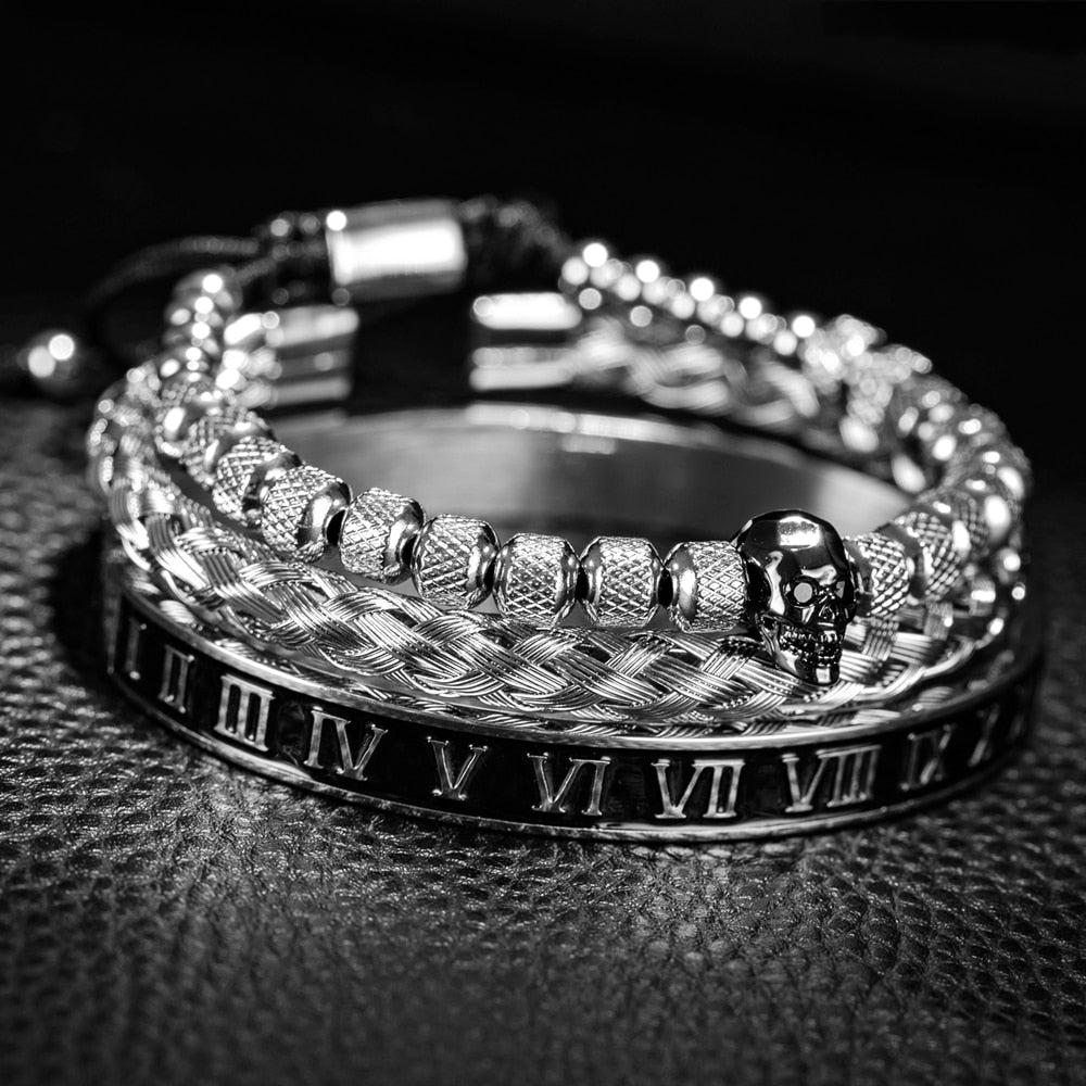 Dark Skull Silver Bracelet Set - Royal Jewlz