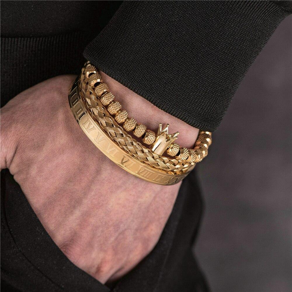 Roman Royal Crown Gold Bracelet Set - Royal Jewlz