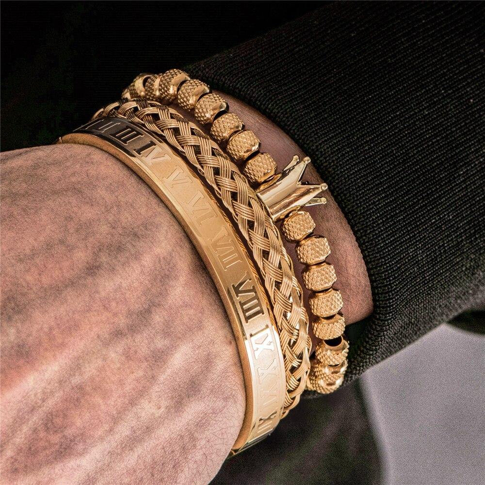 Roman Royal Crown Gold Bracelet Set - Royal Jewlz