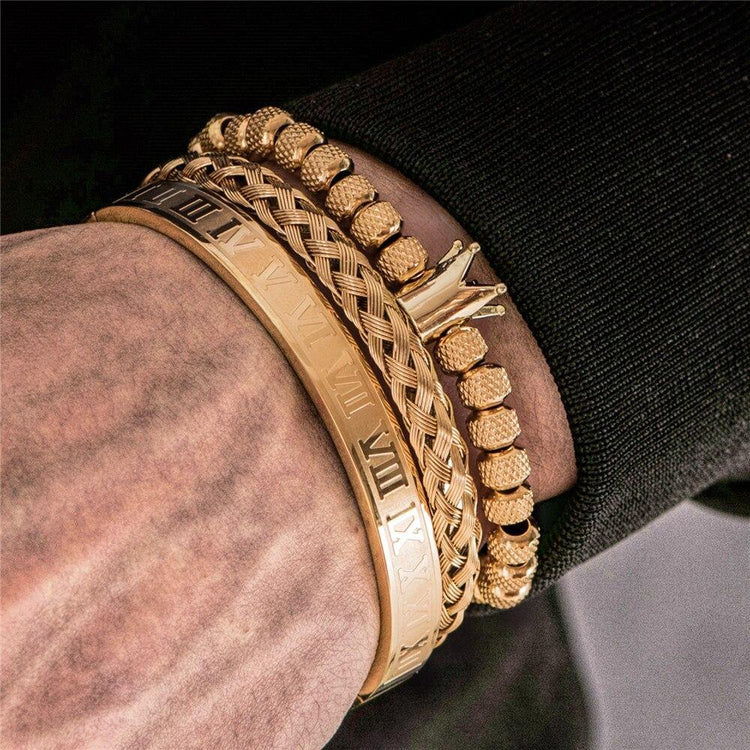 Roman Royal Crown Gold Bracelet Set - Royal Jewlz