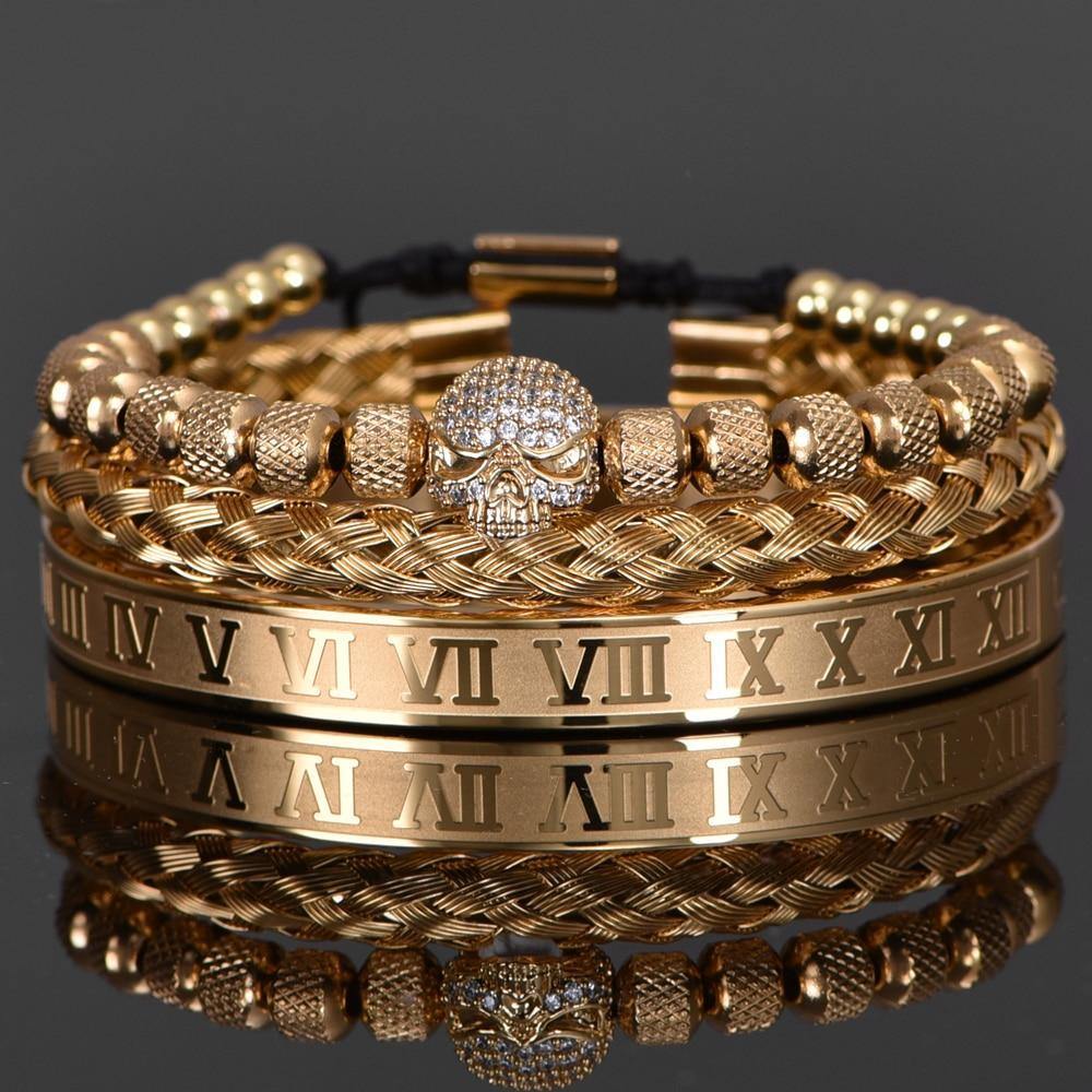 Roman Skull Gold Bracelet Set - Royal Jewlz
