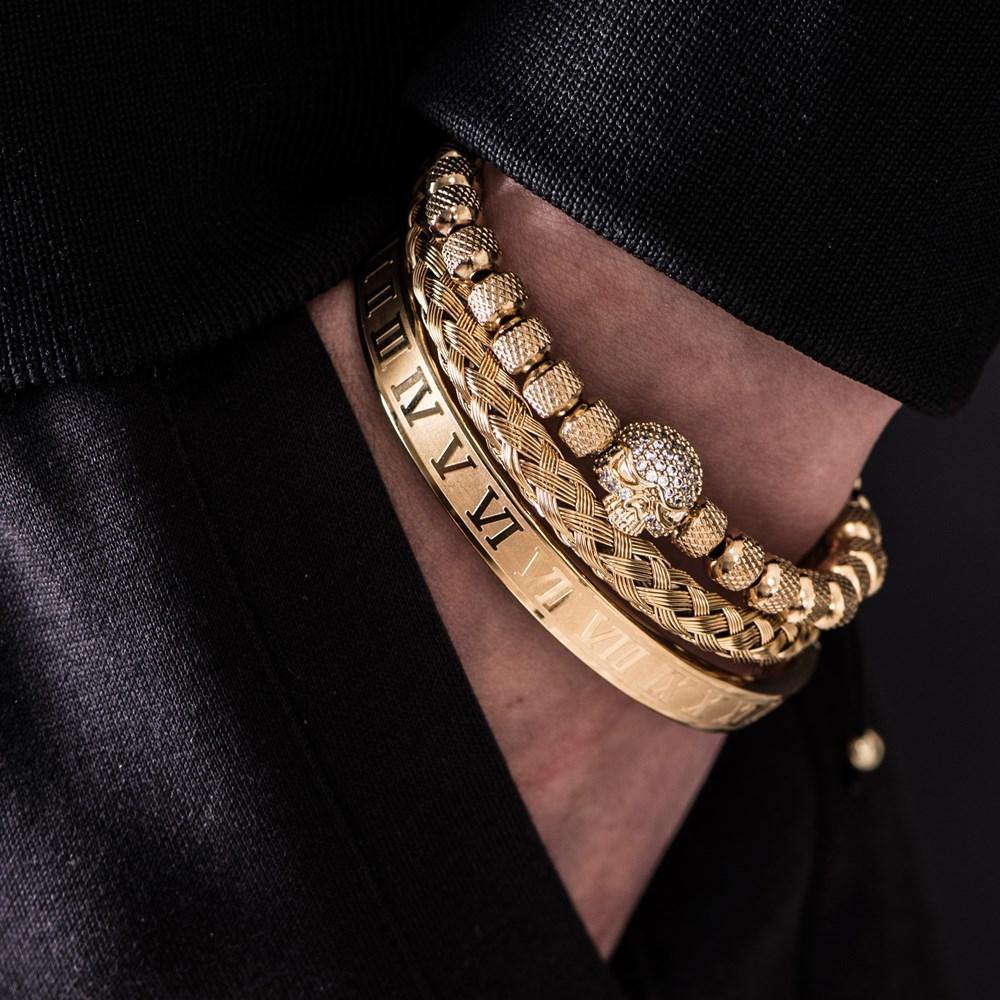 Roman Skull Gold Bracelet Set - Royal Jewlz