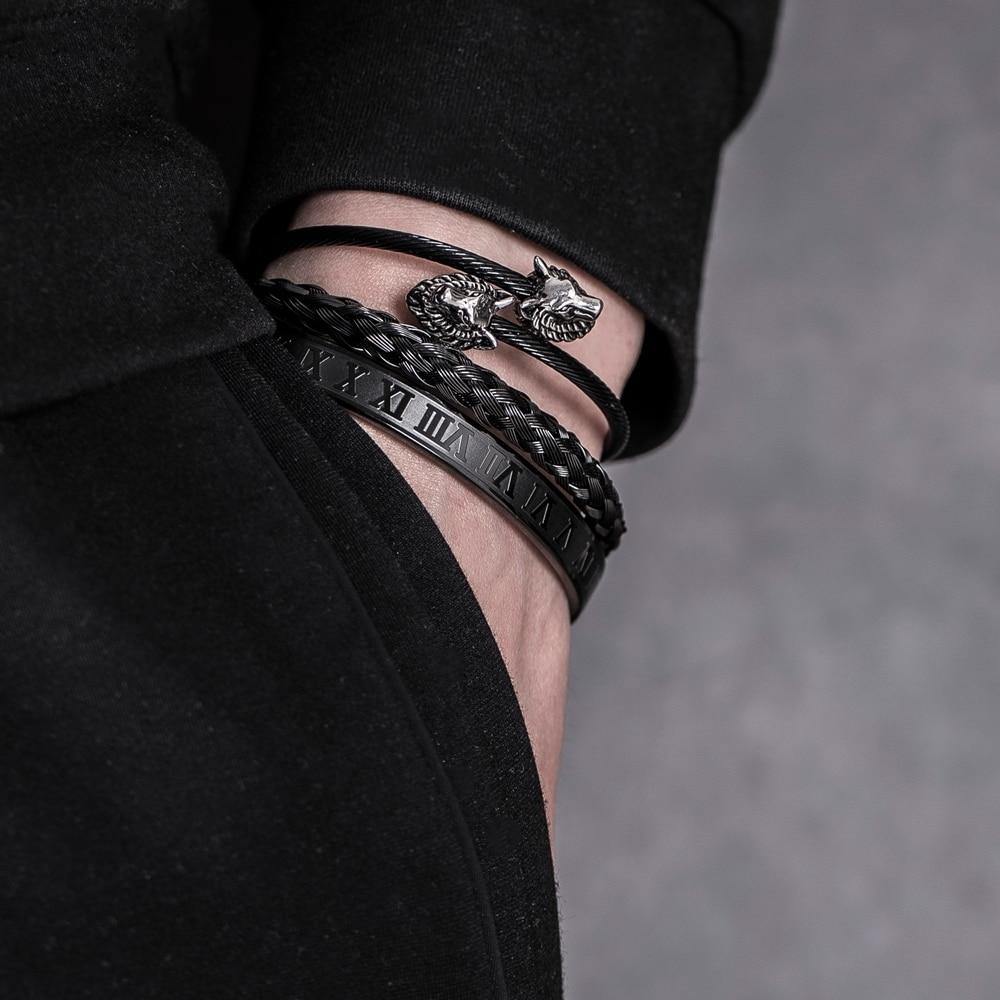 Wolf King Black Bracelet Set - Royal Jewlz