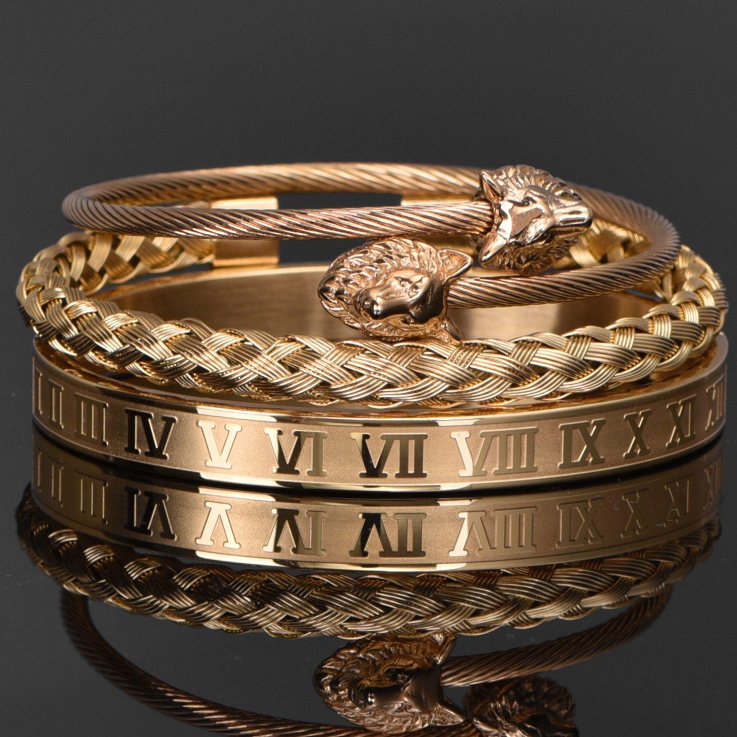 Wolf King Gold Bracelet Set - Royal Jewlz