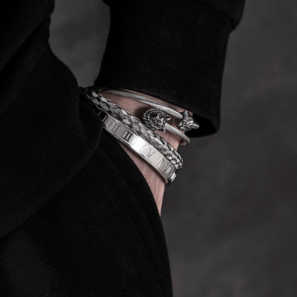 Wolf King Silver Bracelet Set - Royal Jewlz